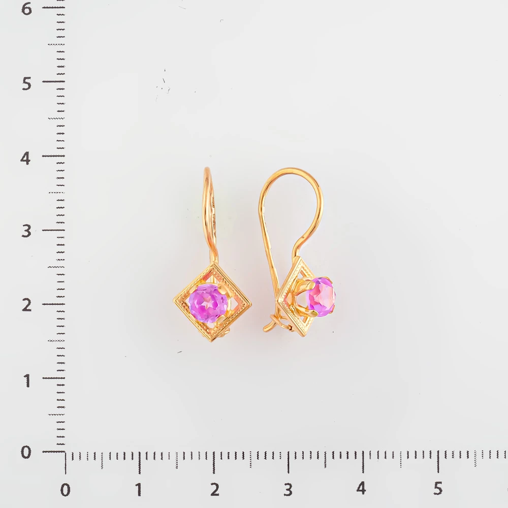 Серьги с фианитом из красного золота 583 пробы