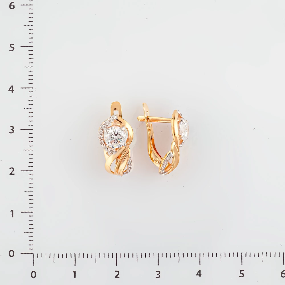 Серьги с фианитом из красного золота 585 пробы