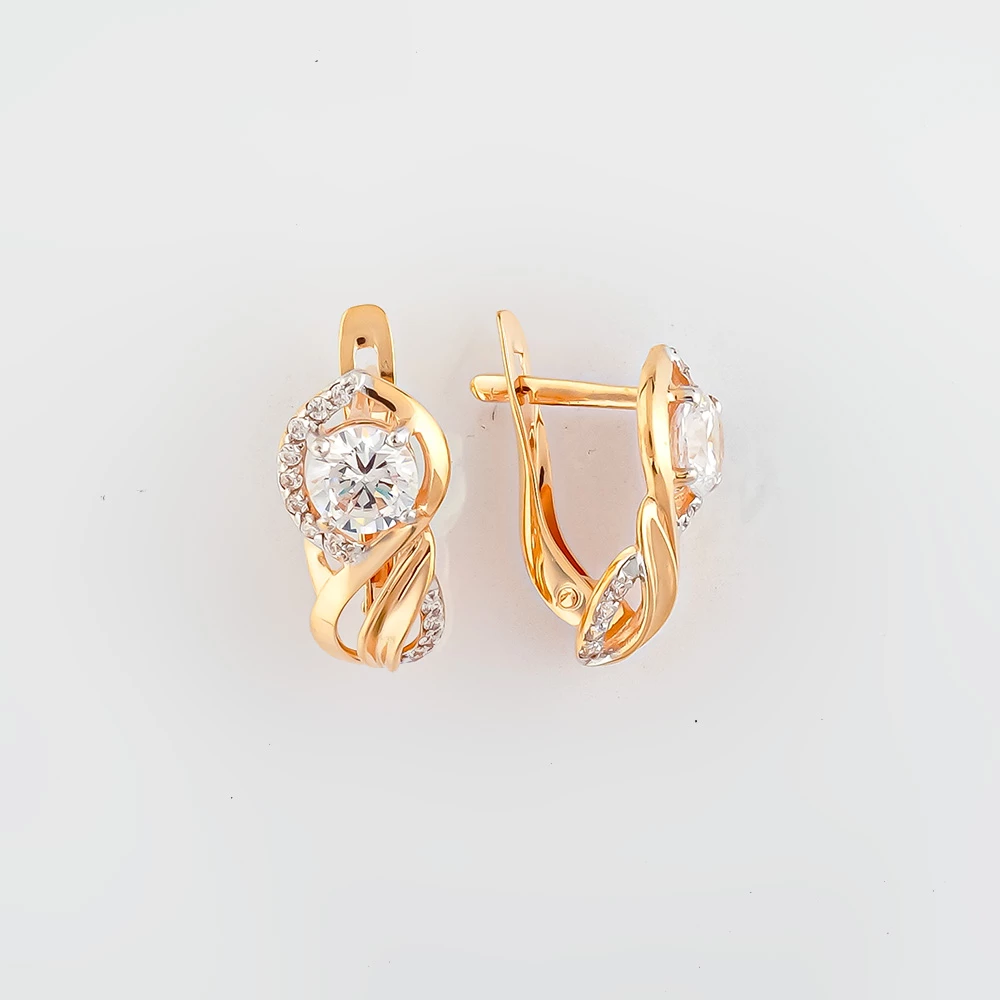 Серьги с фианитом из красного золота 585 пробы