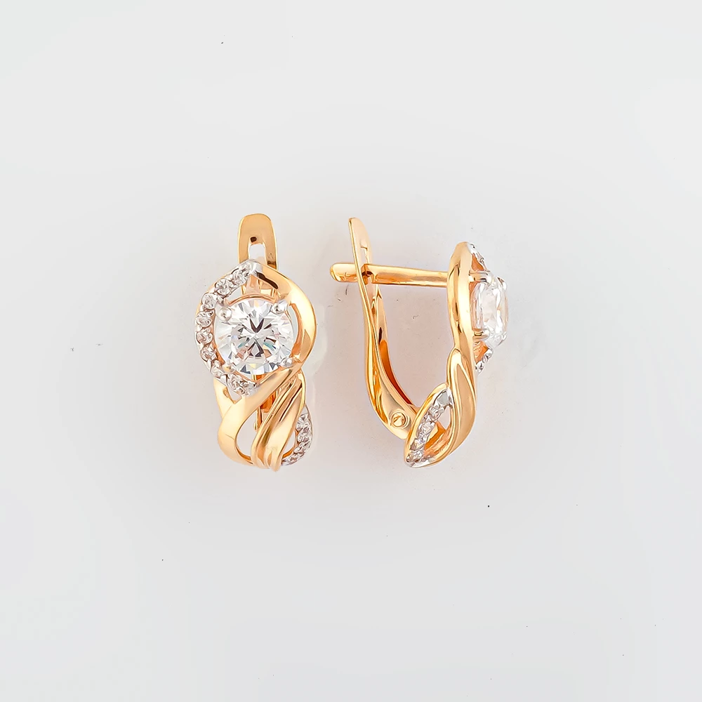 Серьги с фианитом из красного золота 585 пробы