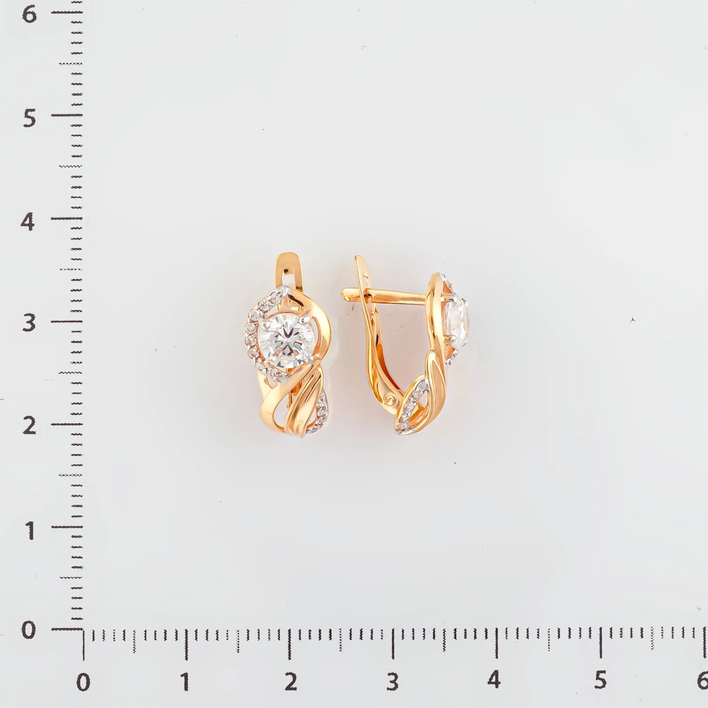 Серьги с фианитом из красного золота 585 пробы