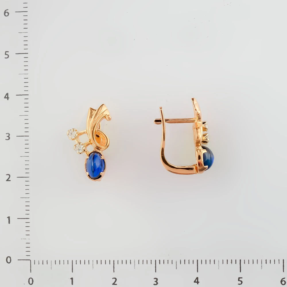 Серьги с фианитом из красного золота 585 пробы