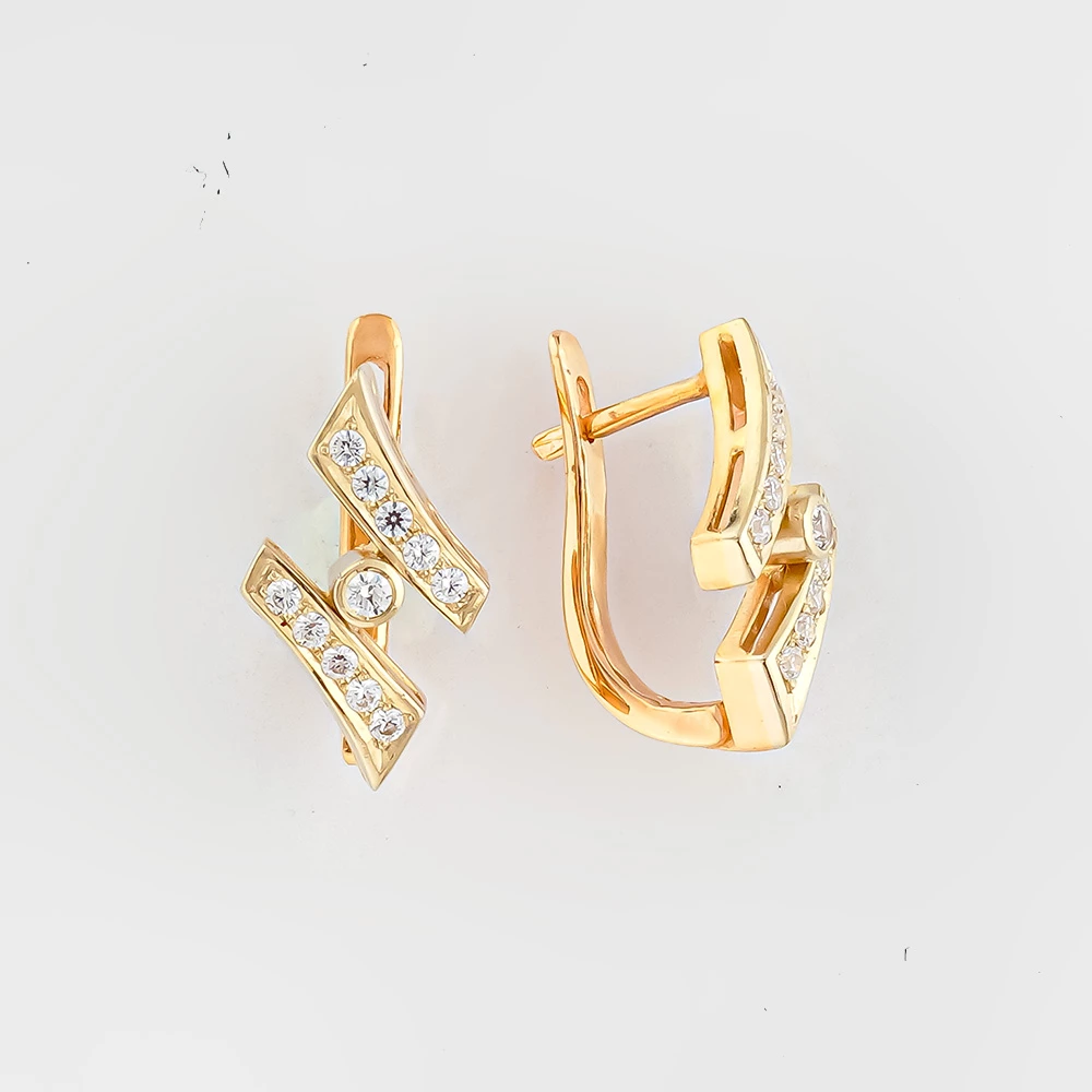 Серьги с фианитом из красного золота 585 пробы