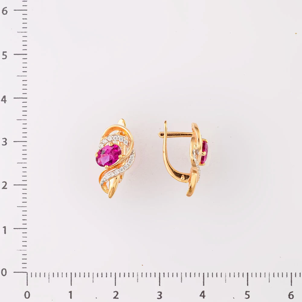 Серьги с рубином синтетическим из красного золота 585 пробы