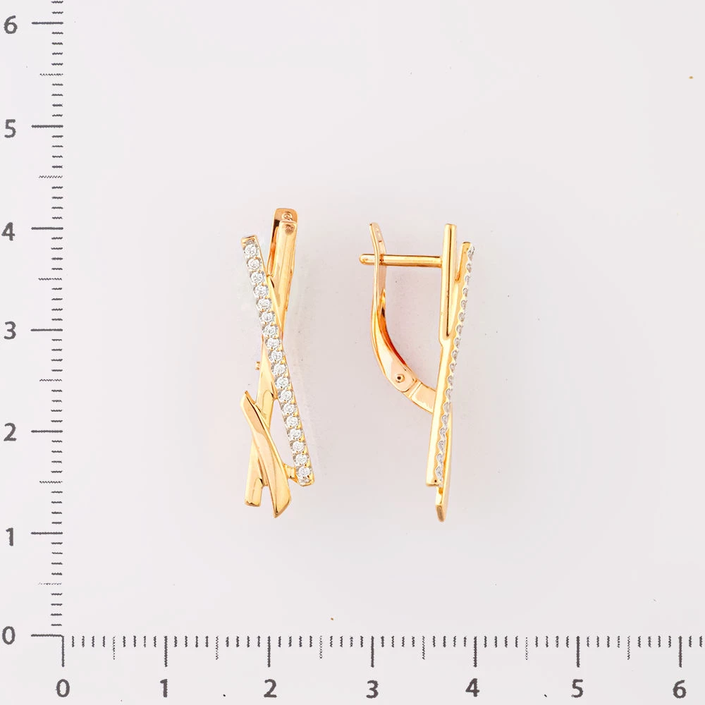 Серьги с фианитом из красного золота 585 пробы