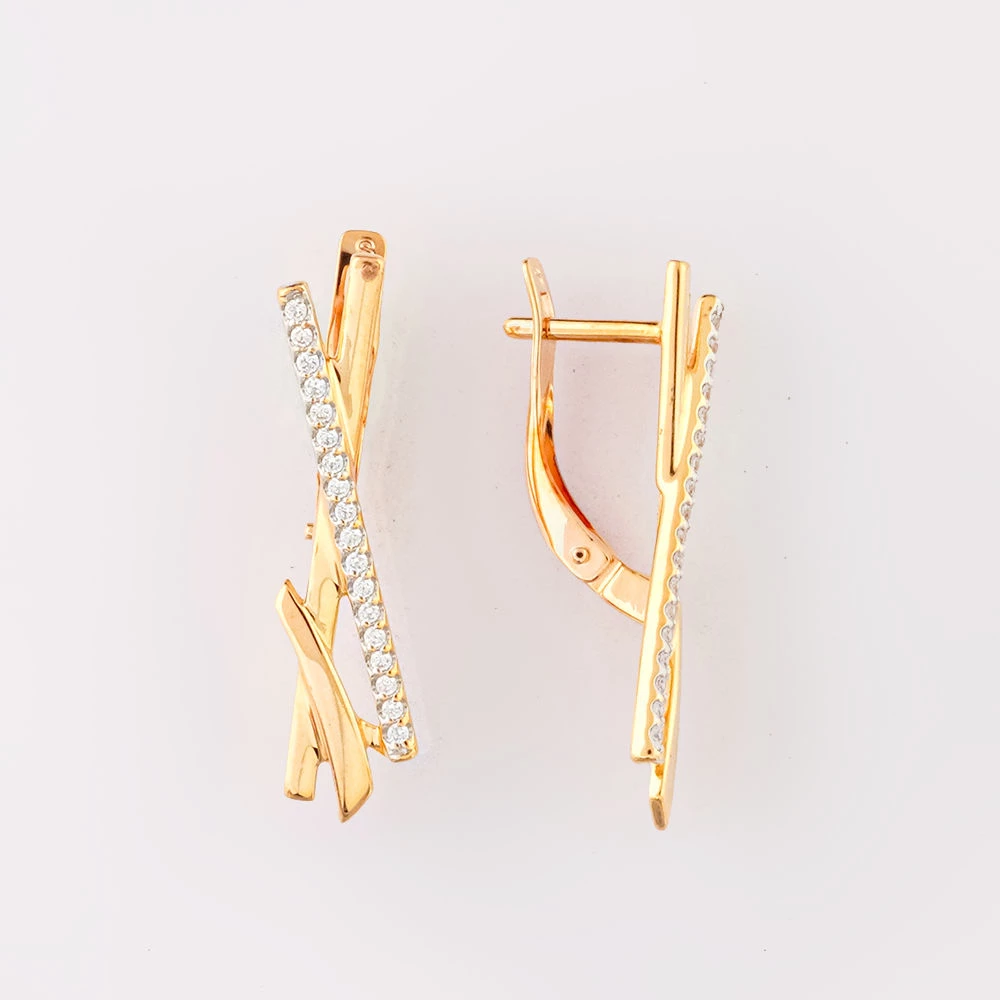 Серьги с фианитом из красного золота 585 пробы