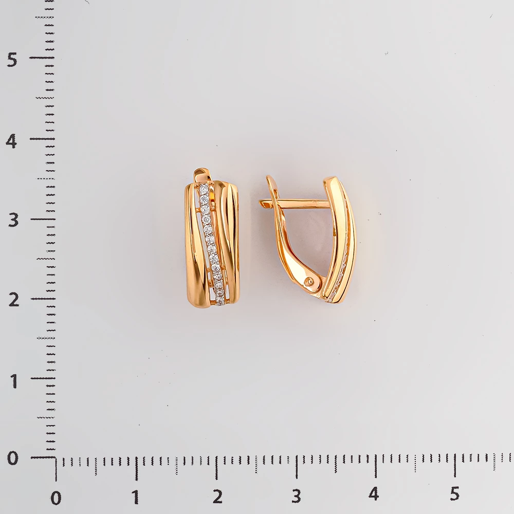 Серьги с фианитом из красного золота 585 пробы