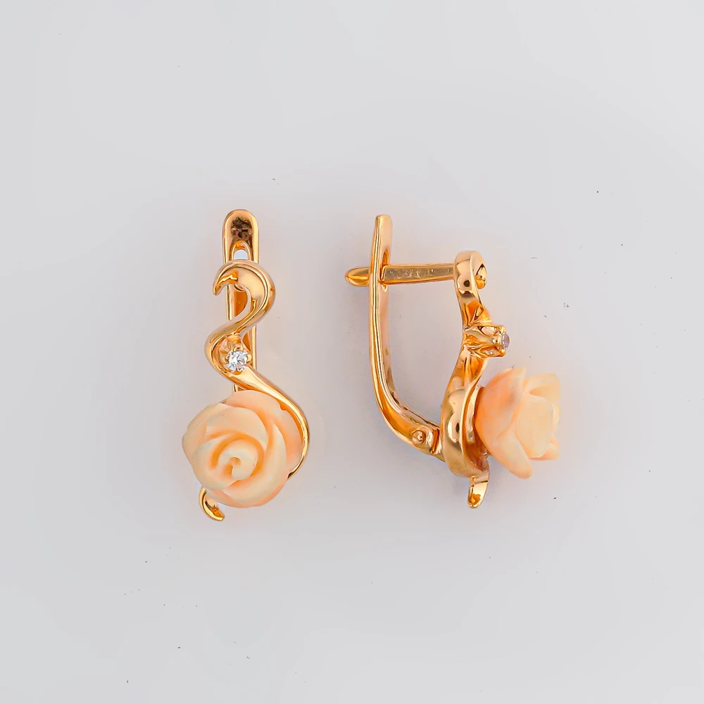 Серьги с кораллом из красного золота 585 пробы