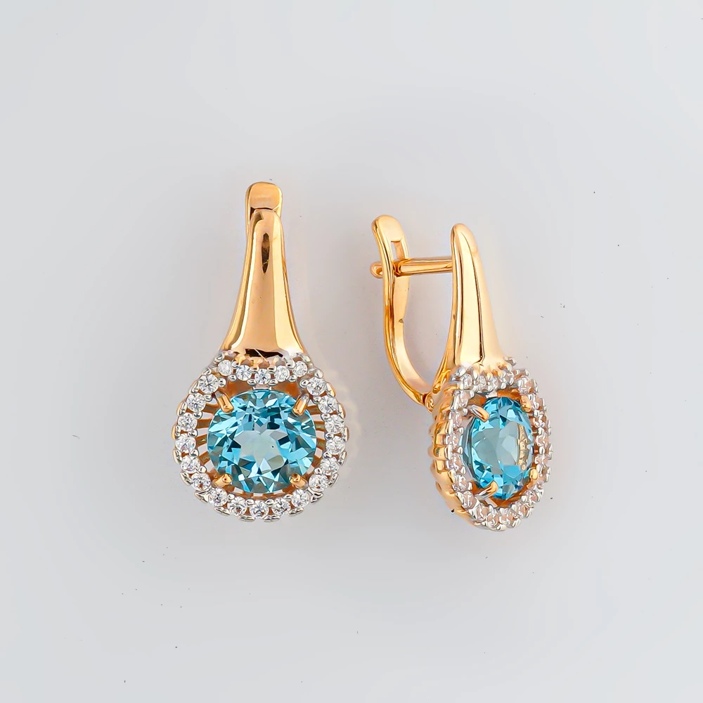 Серьги с топазом из красного золота 585 пробы