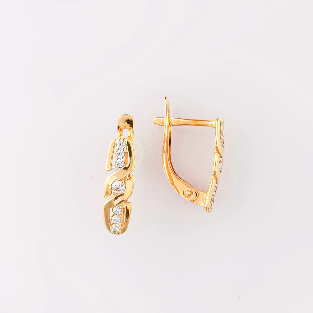 Серьги с фианитом из красного золота 585 пробы