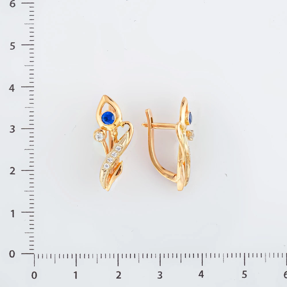 Серьги с фианитом из красного золота 585 пробы