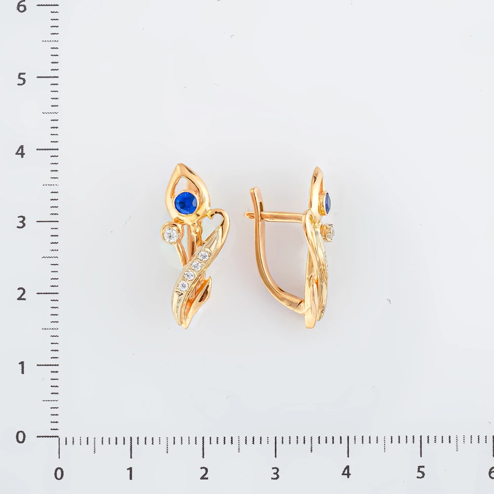 Серьги с фианитом из красного золота 585 пробы