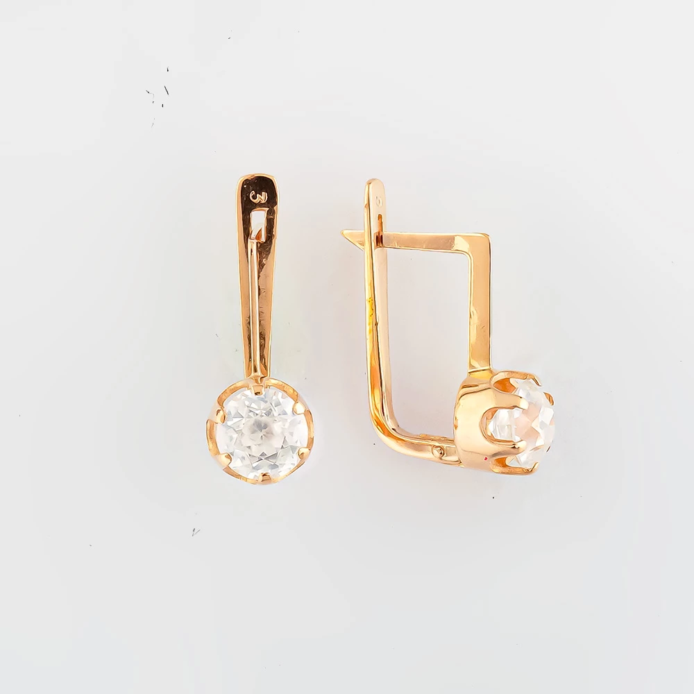 Серьги с фианитом из красного золота 583 пробы