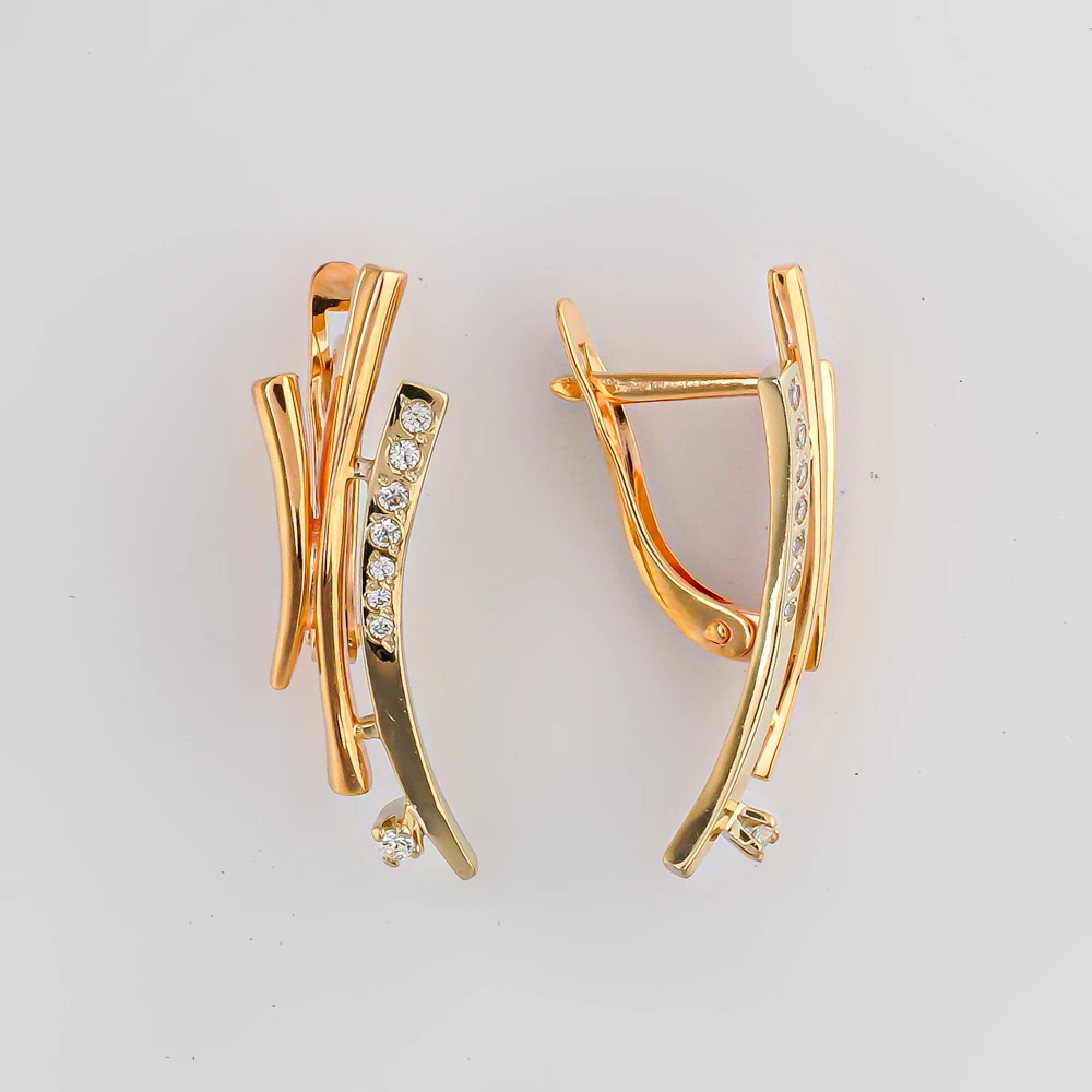 Серьги с фианитом из красного золота 585 пробы