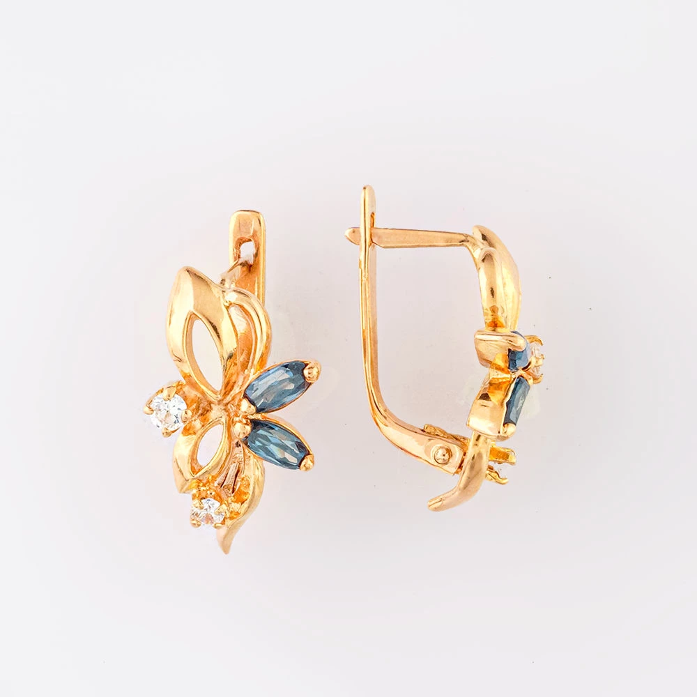 Серьги с фианитом из желтого золота 585 пробы