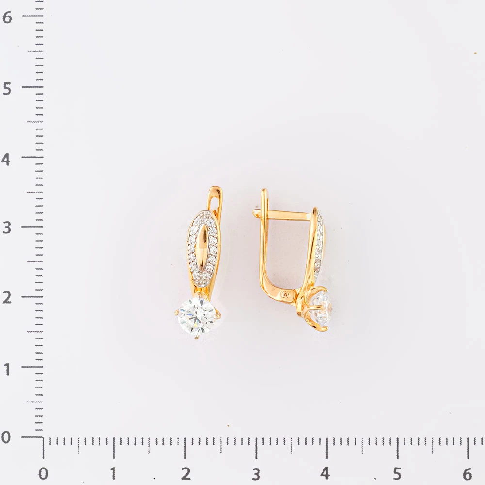Серьги с фианитом из красного золота 585 пробы