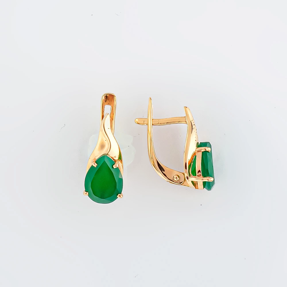 Серьги с агатом из красного золота 585 пробы