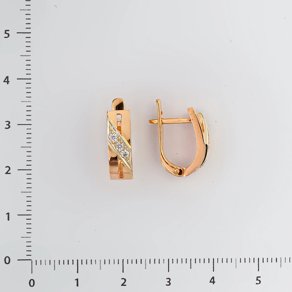 Серьги с фианитом из красного золота 585 пробы