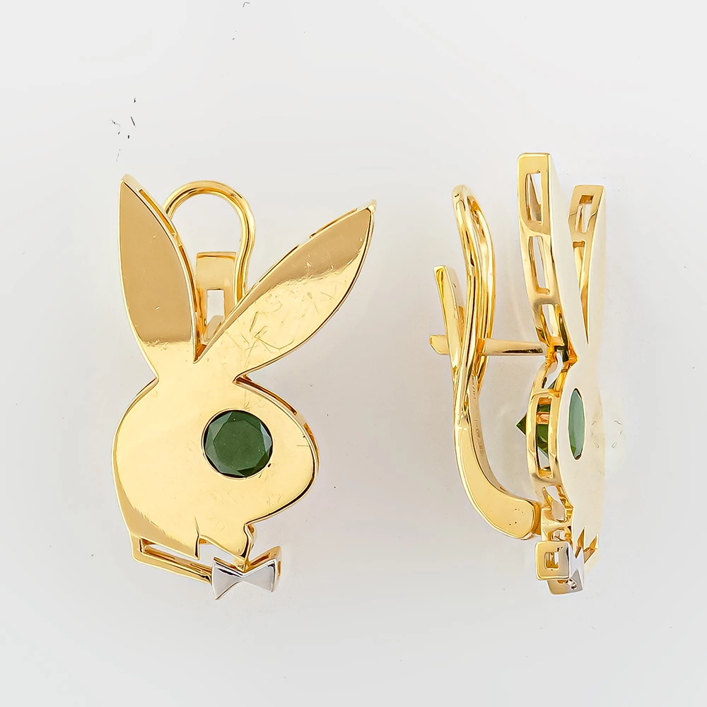 Серьги с изумрудом синтетическим из желтого золота 585 пробы