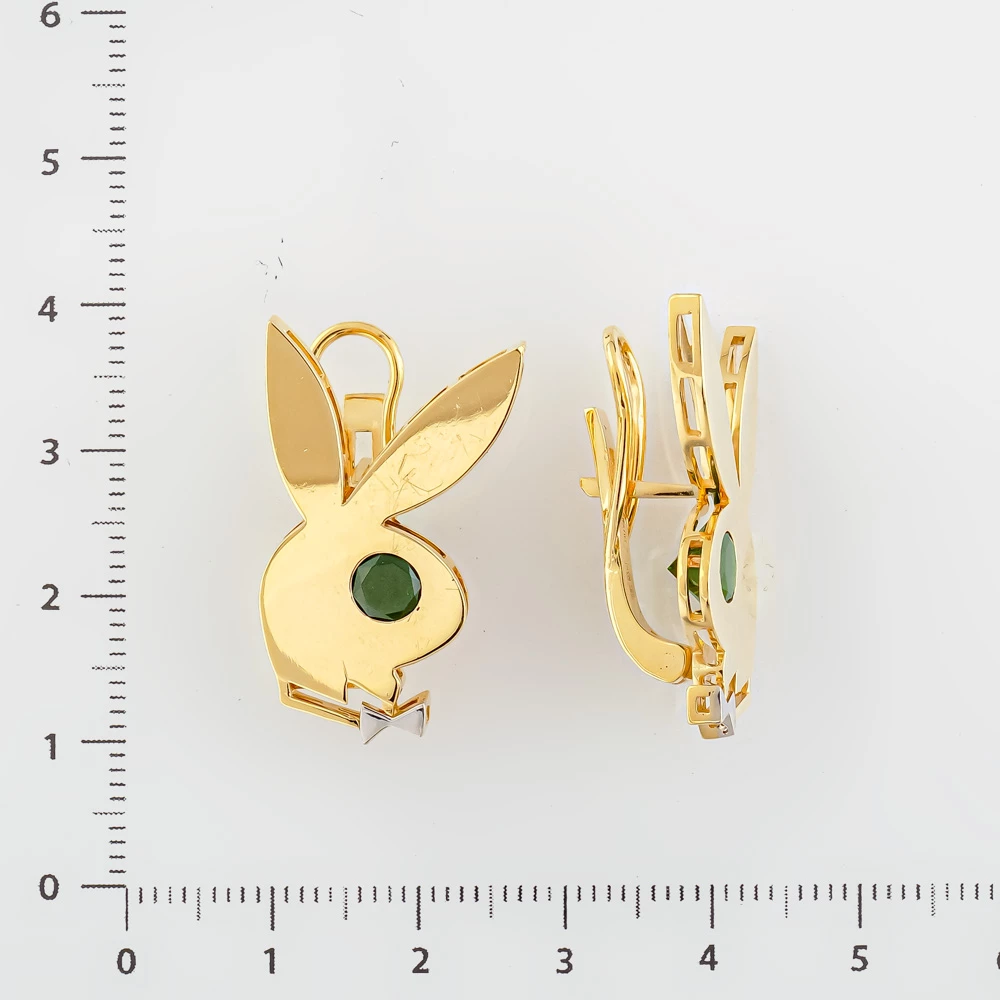 Серьги с изумрудом синтетическим из желтого золота 585 пробы