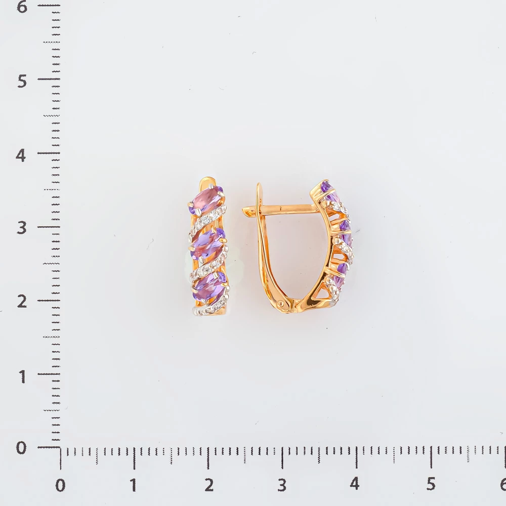 Серьги с аметистом из красного золота 585 пробы