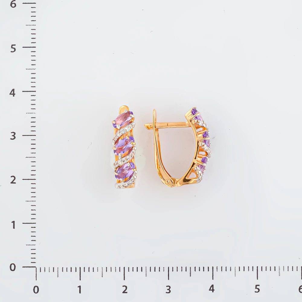 Серьги с аметистом из красного золота 585 пробы