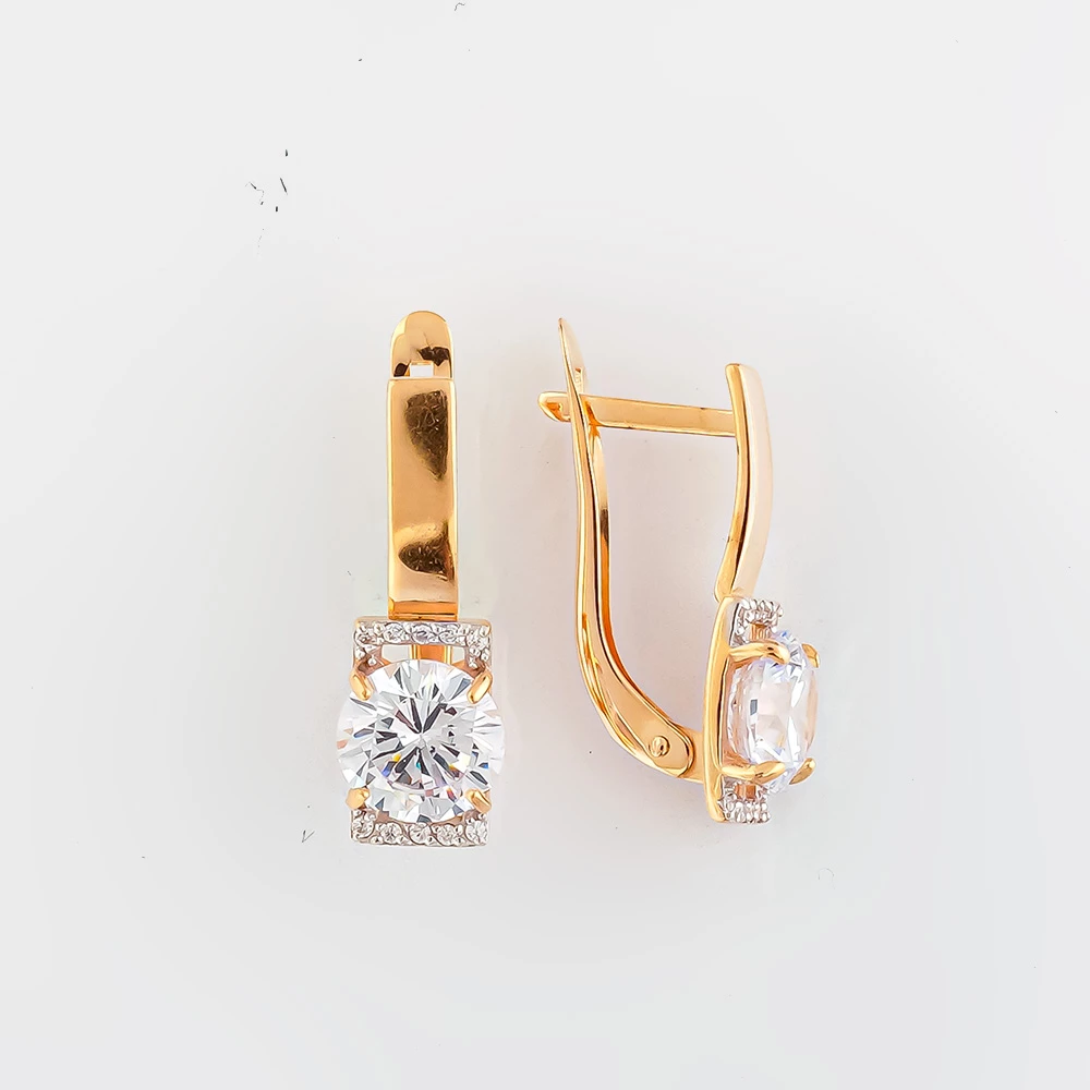 Серьги с фианитом из красного золота 585 пробы