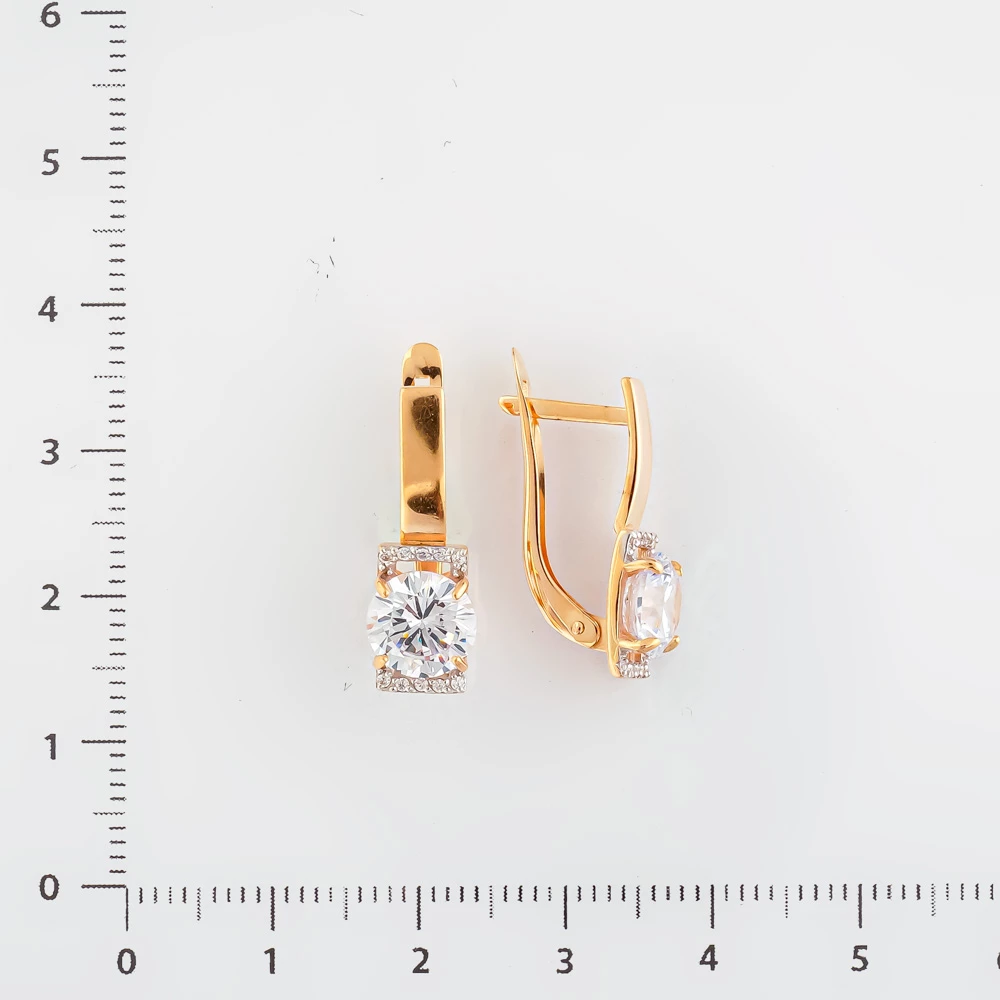 Серьги с фианитом из красного золота 585 пробы