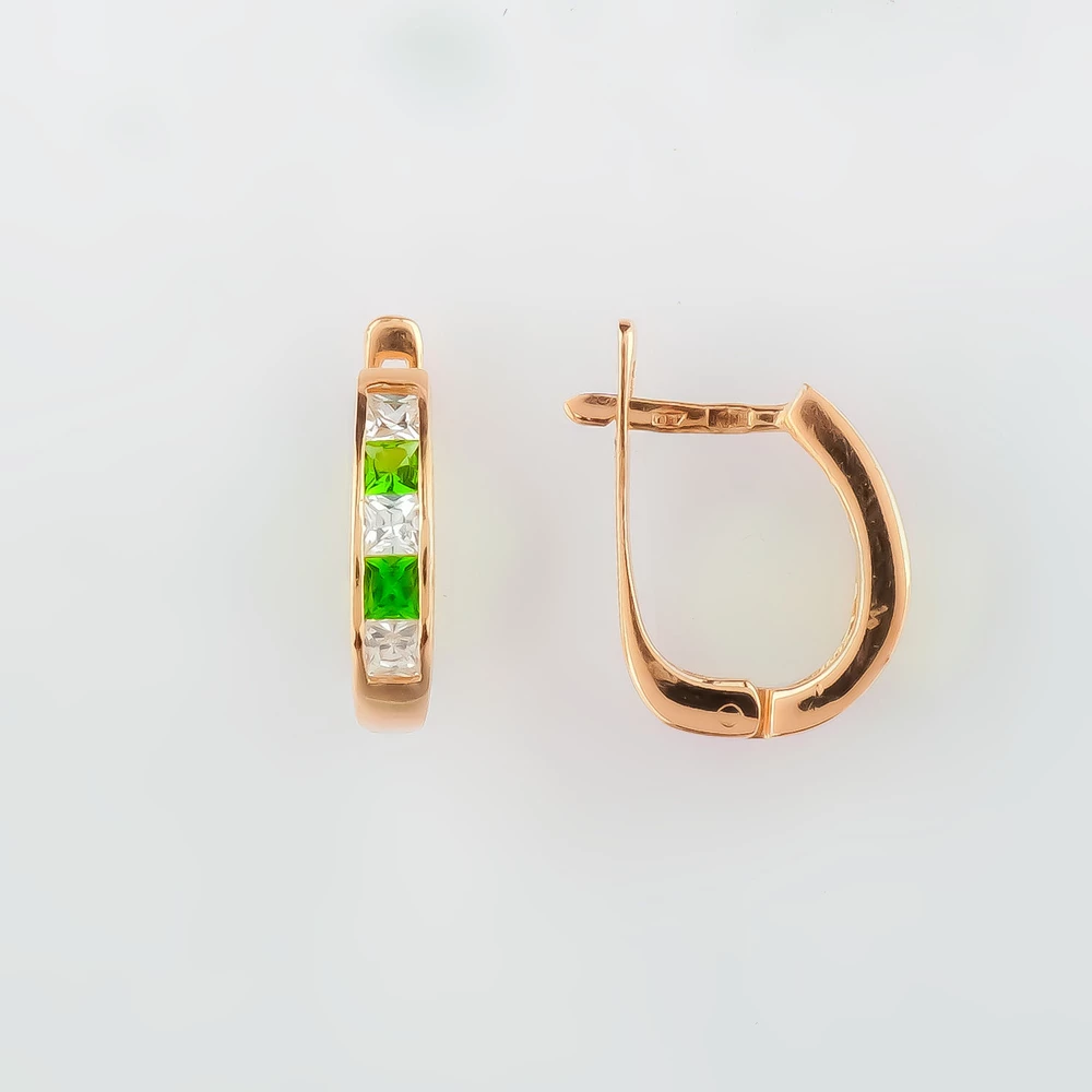 Серьги с фианитом из красного золота 585 пробы