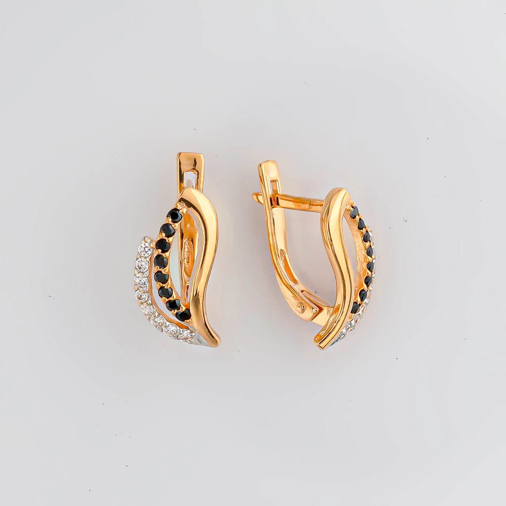 Серьги с фианитом из красного золота 585 пробы