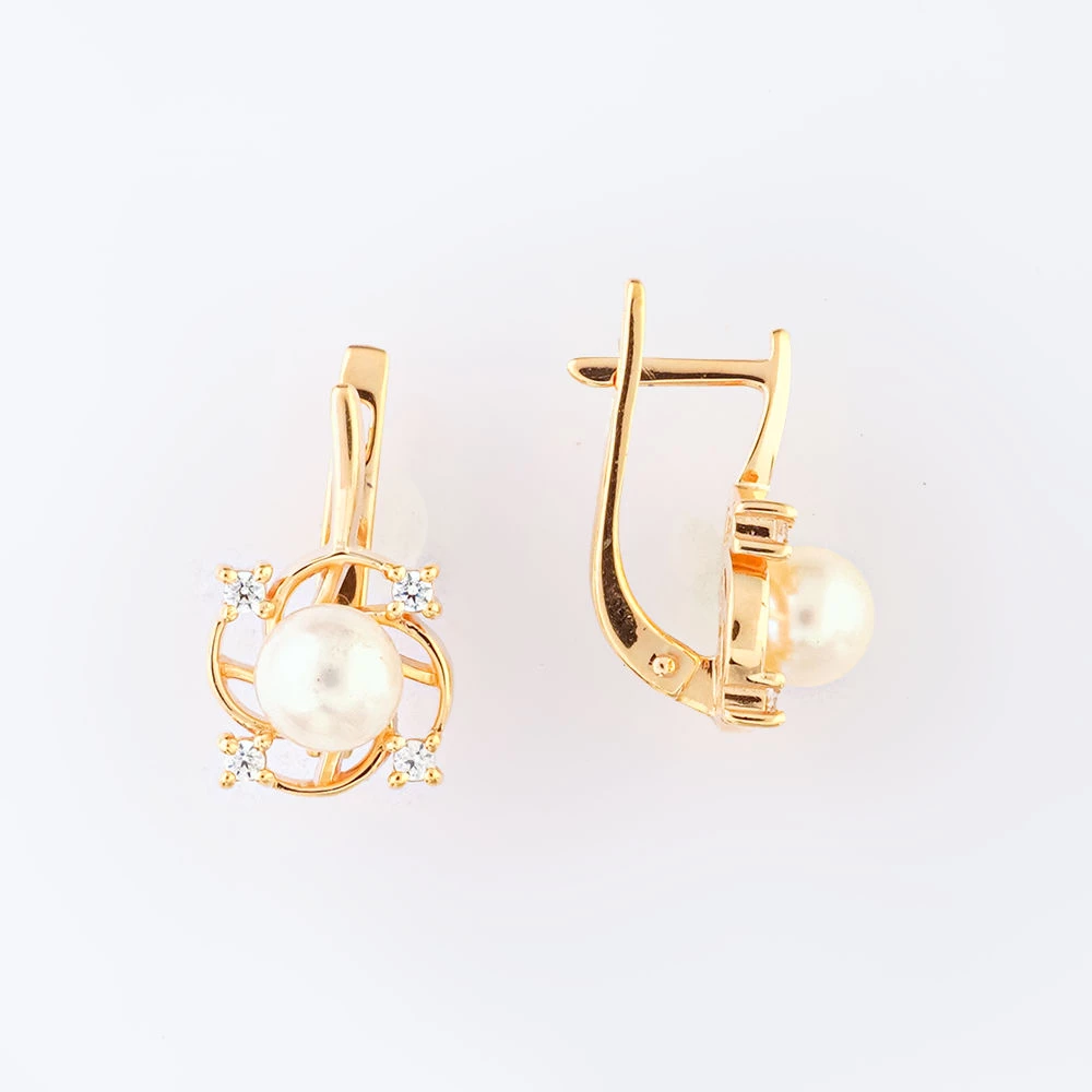 Серьги с культивированным жемчугом из красного золота 585 пробы