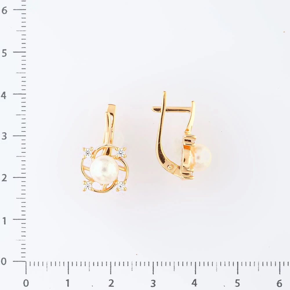 Серьги с культивированным жемчугом из красного золота 585 пробы