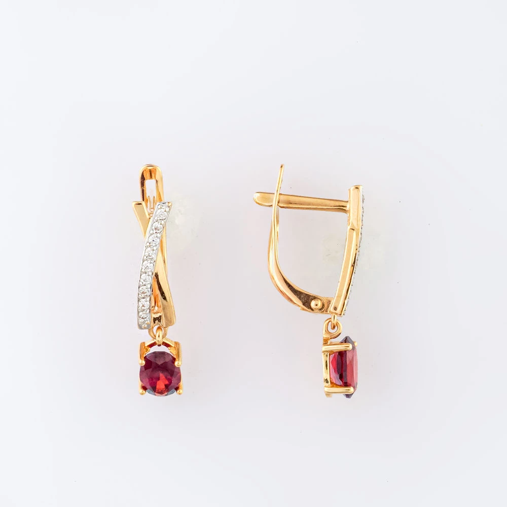 Серьги с гранатом из красного золота 585 пробы