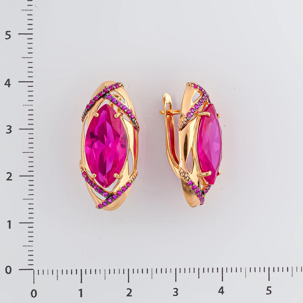 Серьги с рубином синтетическим из красного золота 585 пробы