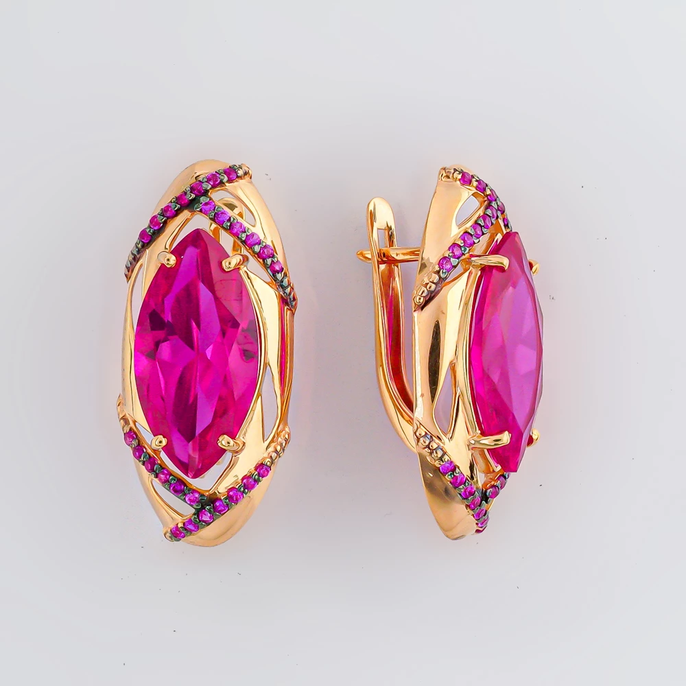 Серьги с рубином синтетическим из красного золота 585 пробы