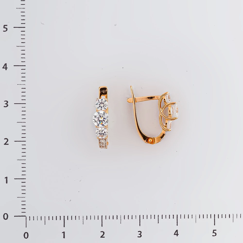 Серьги с фианитом из красного золота 585 пробы
