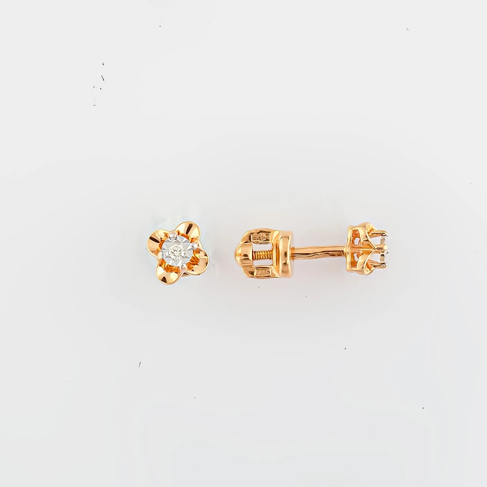 Серьги с бриллиантом из красного золота 585 пробы