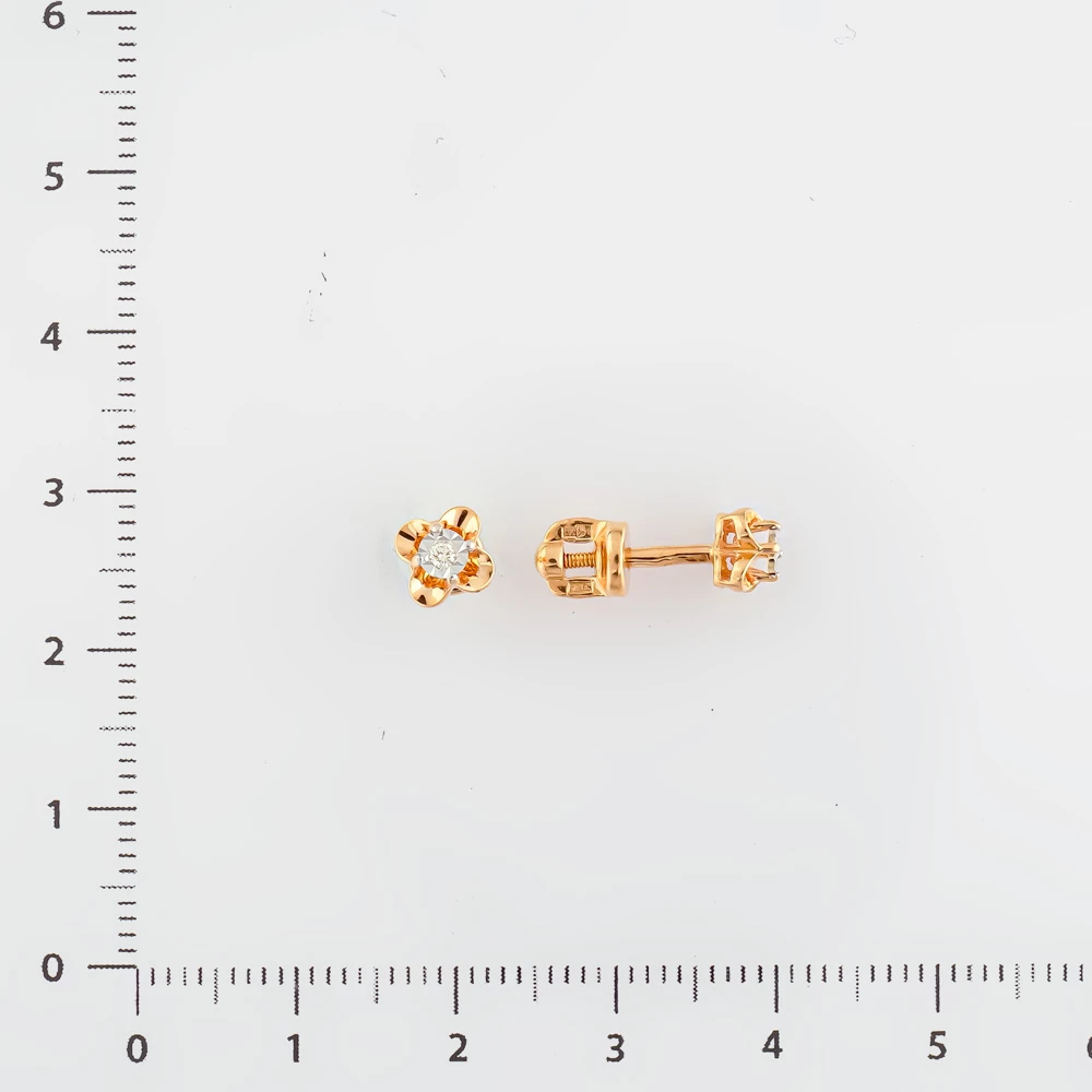 Серьги с бриллиантом из красного золота 585 пробы