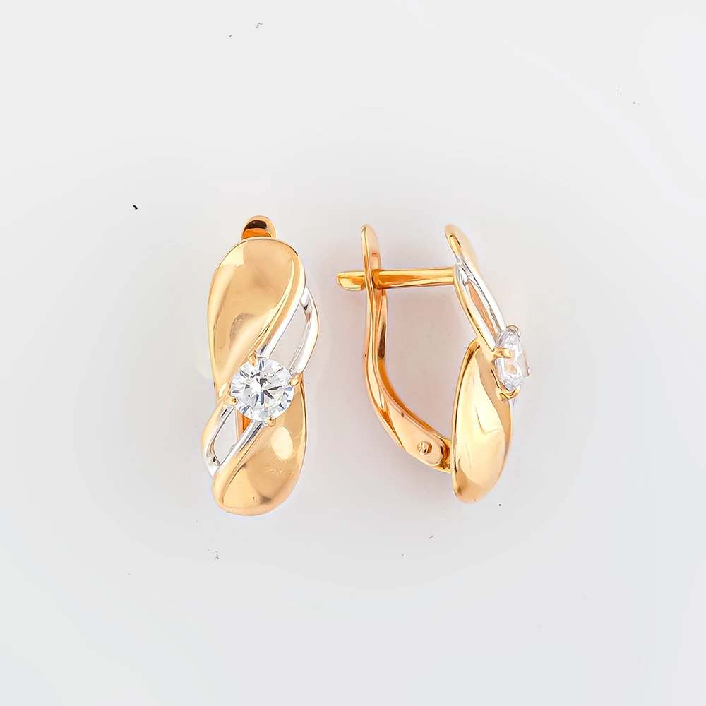 Серьги с фианитом из красного золота 585 пробы