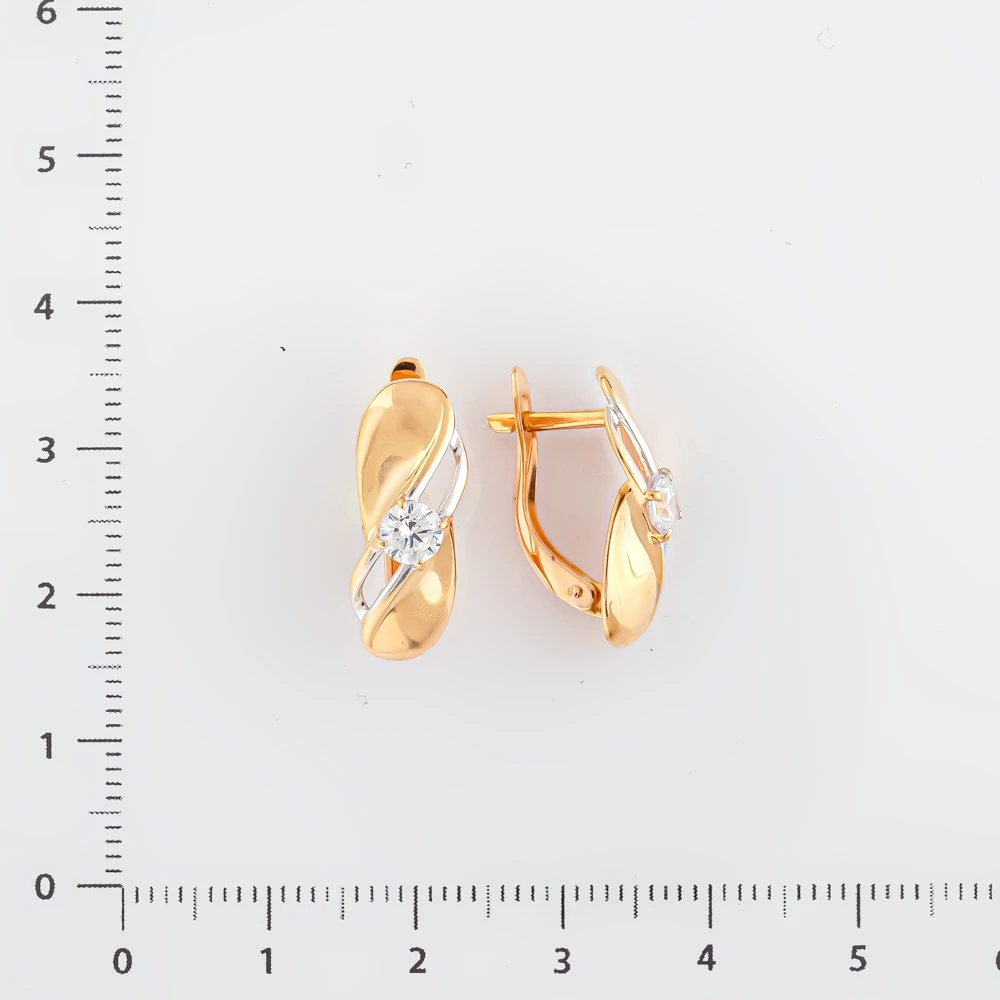 Серьги с фианитом из красного золота 585 пробы