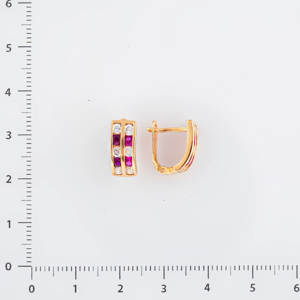 Серьги с фианитом из красного золота 585 пробы