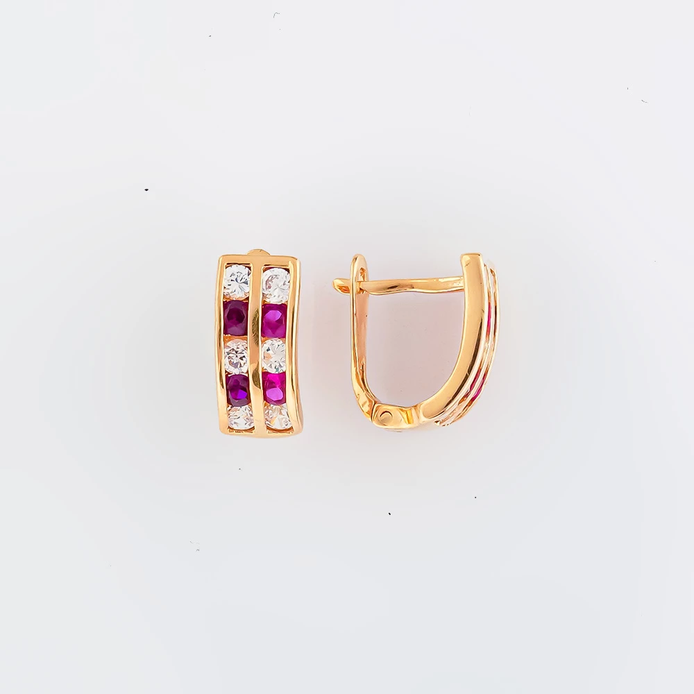 Серьги с фианитом из красного золота 585 пробы