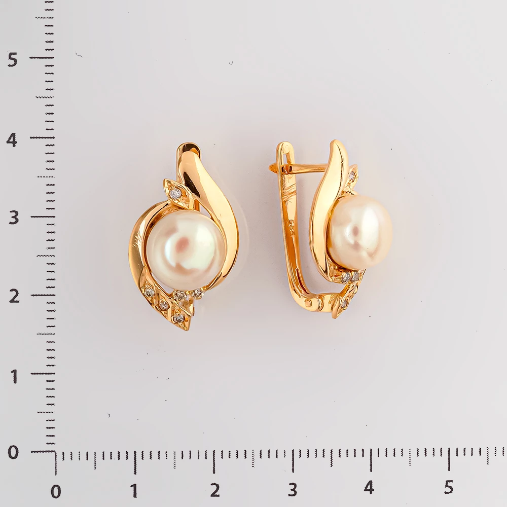 Серьги с культивированным жемчугом из красного золота 585 пробы