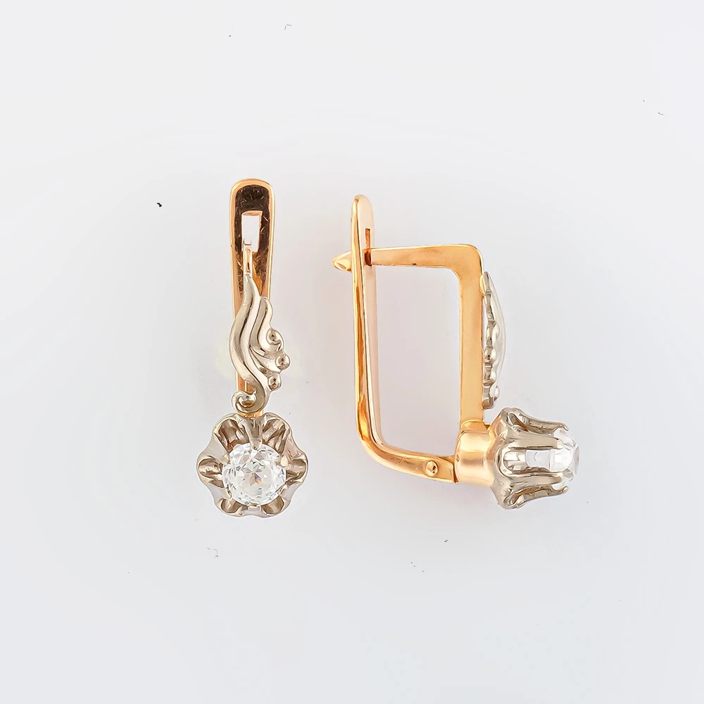 Серьги с фианитом из красного золота 583 пробы