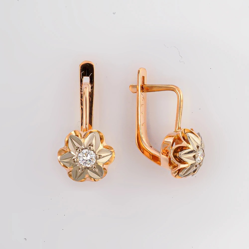 Серьги с бриллиантом из красного золота 583 пробы