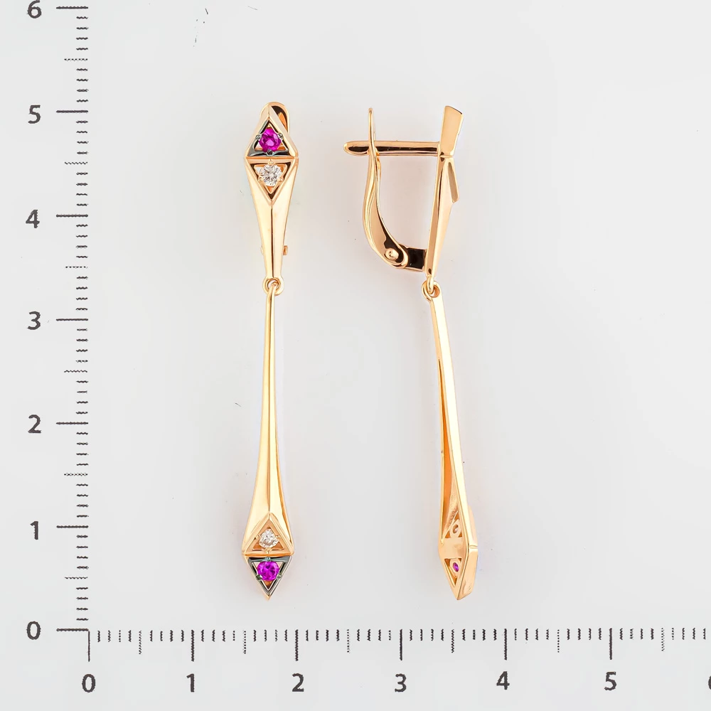 Серьги с рубином синтетическим из красного золота 585 пробы