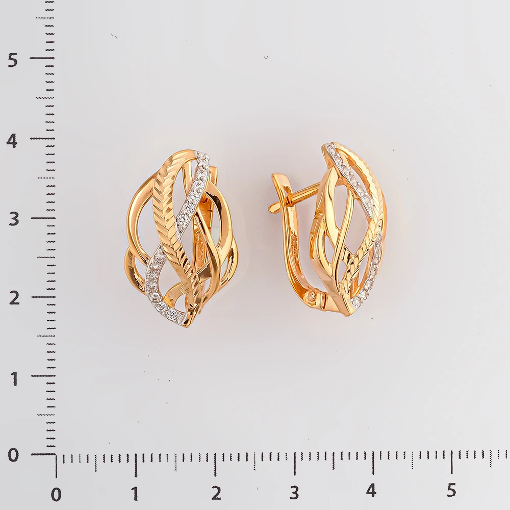 Серьги с фианитом из красного золота 585 пробы