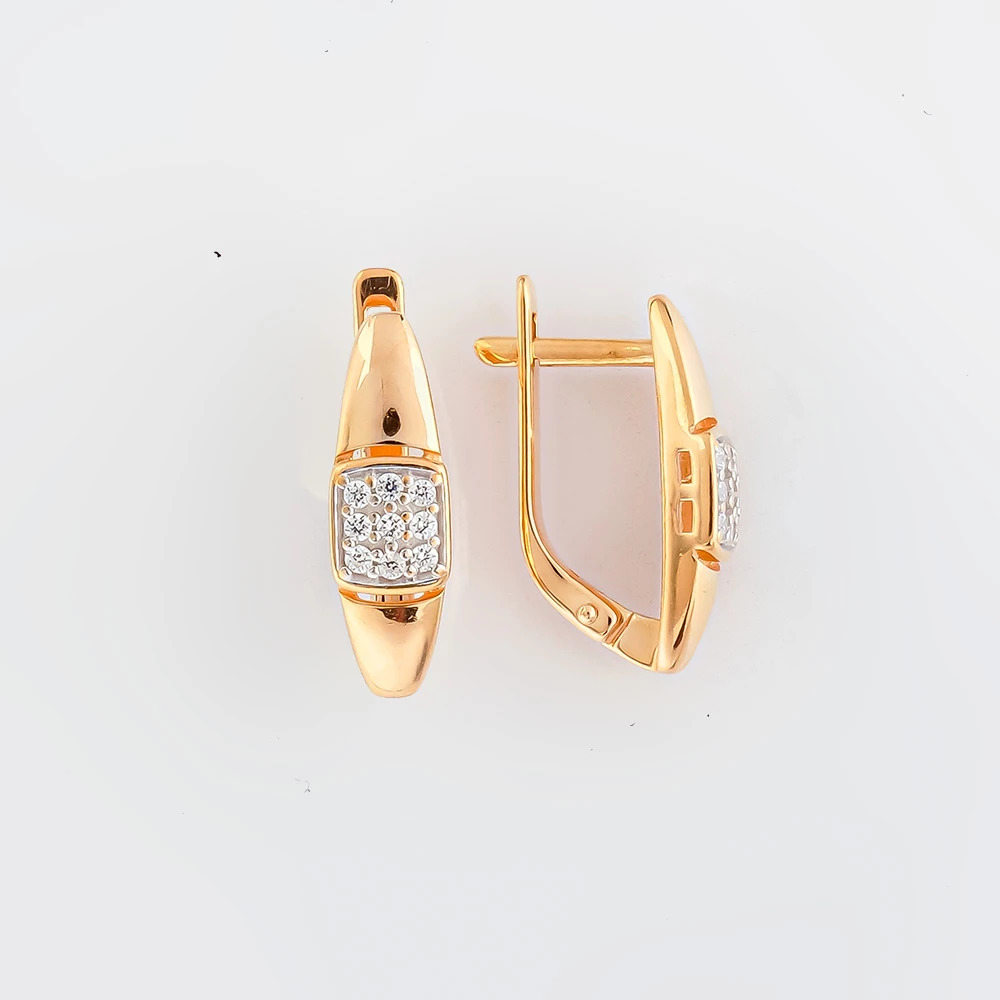 Серьги с фианитом из красного золота 585 пробы