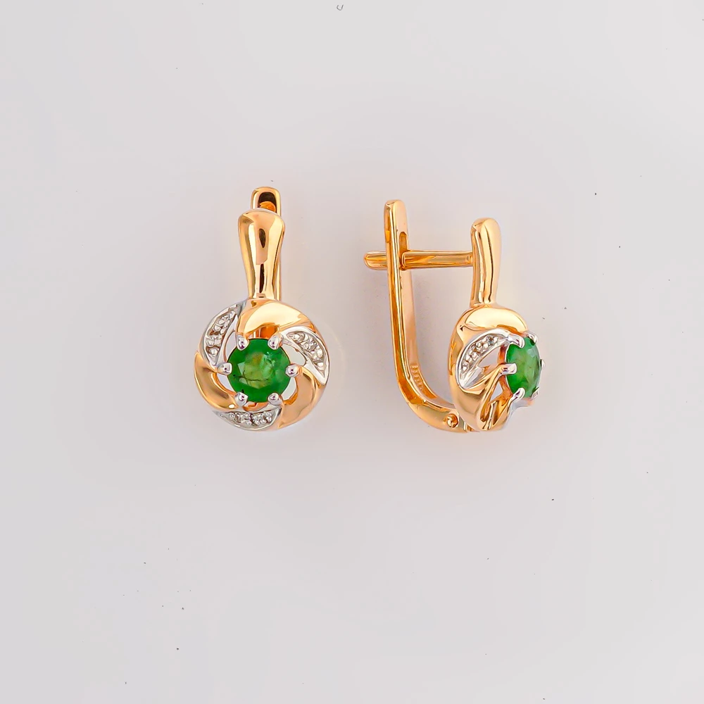 Серьги с изумрудом из красного золота 585 пробы