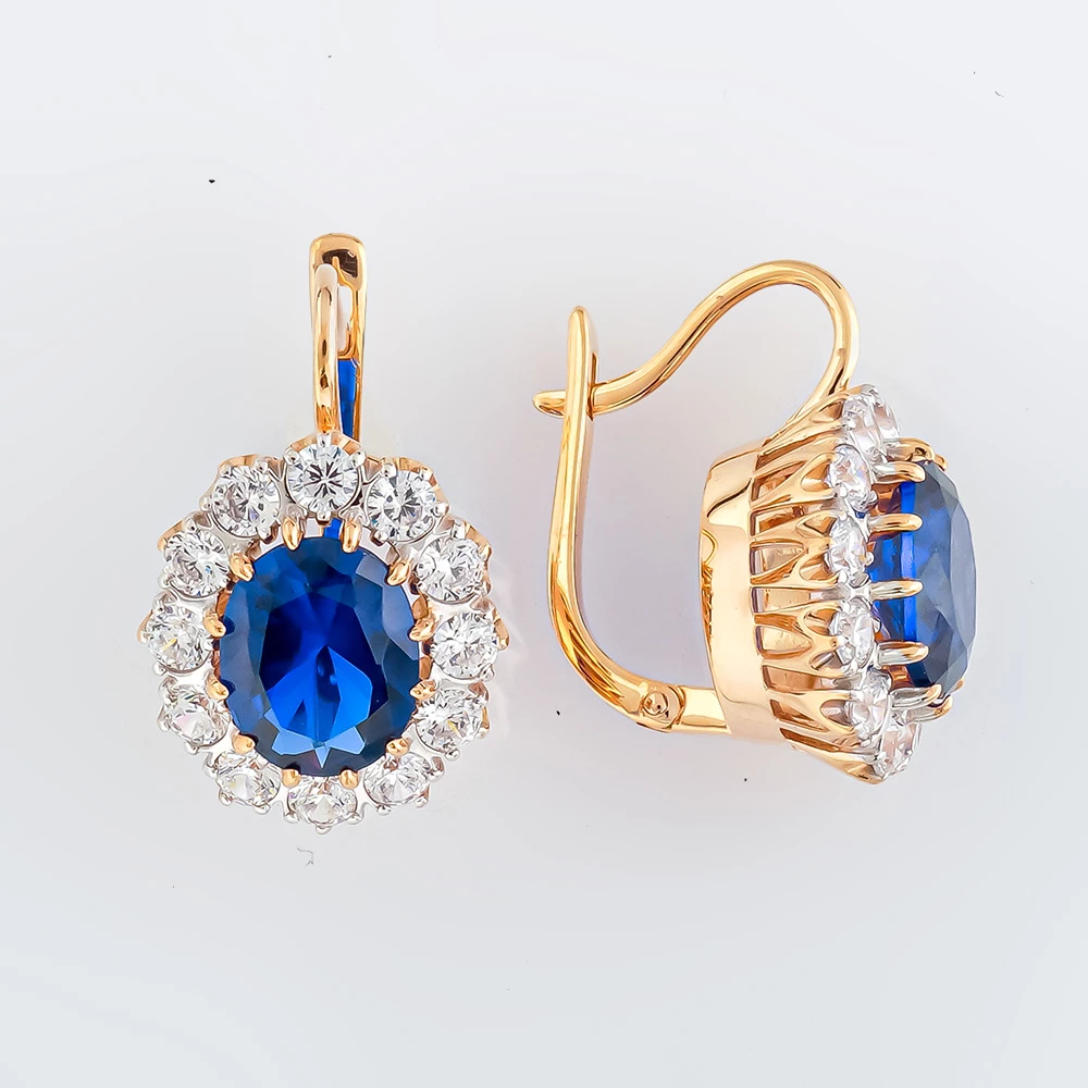 Серьги с сапфиром синтетическим из красного золота 585 пробы